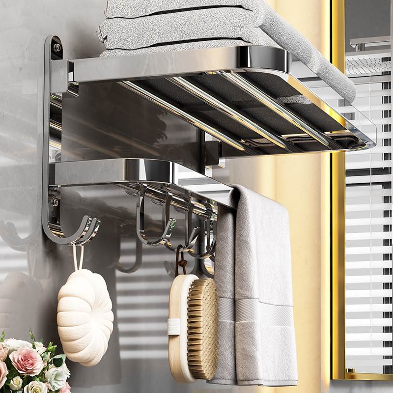 毛巾架不锈钢304免打孔浴巾挂架壁挂浴室厕所收纳卫生间置物加厚