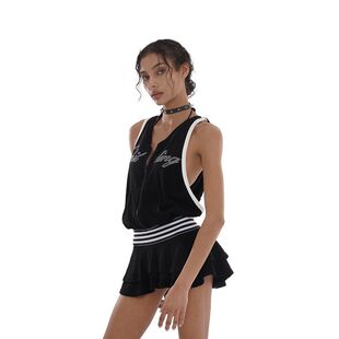 美式纯欲性感运动风露背连帽连衣裙子女夏季收腰辣妹显瘦蓬蓬短裙