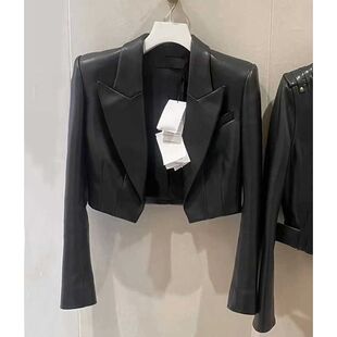 黑色小香风皮衣外套女秋冬高级感酷飒时尚夹克小个子气质西服上衣