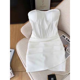 白色纯欲性感抹胸连衣裙女2025新款小礼服气质名媛御姐短款包臀裙