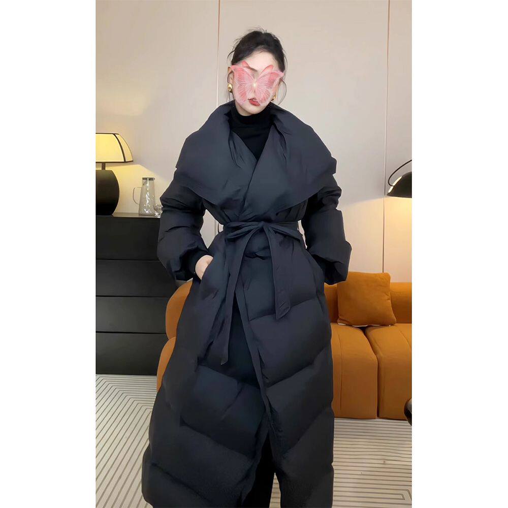 大翻领腰带收腰棉服2025