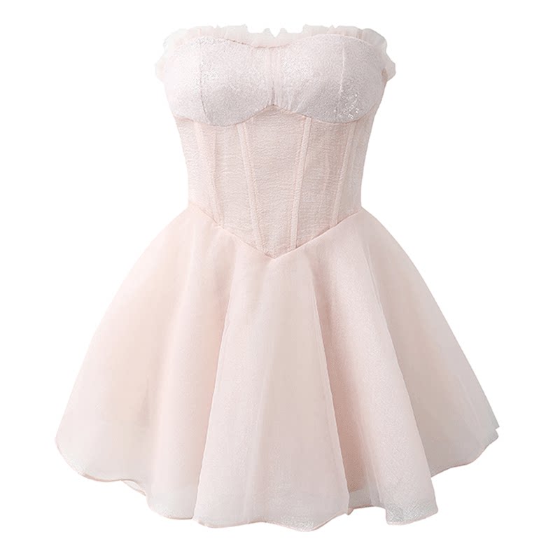 抹胸连衣裙女粉色高级设计感小众气质晚礼服绝美公主裙子