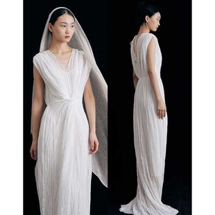 古希腊古典油画风格 白色长裙连衣裙简约新中式禅意晨袍摄影服装