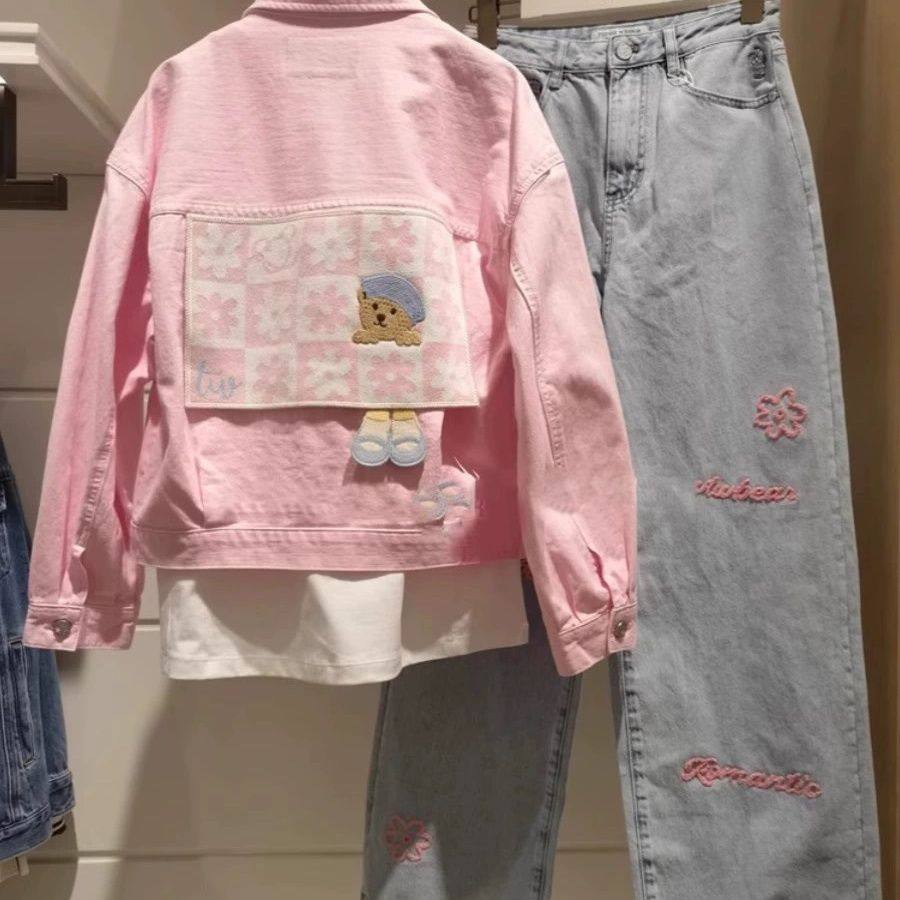 春季2024新款韩版轻奢独特设计感小个子粉色高级时尚牛仔外套女装