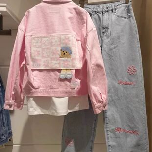 春季2024新款韩版轻奢独特设计感小个子粉色高级时尚牛仔外套女装