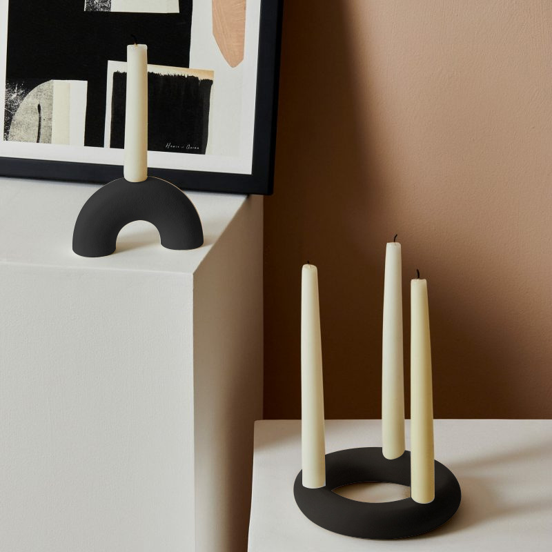 ins风素烧黑白色陶瓷烛台 简约侘寂复古蜡烛台软装饰品摆件批发