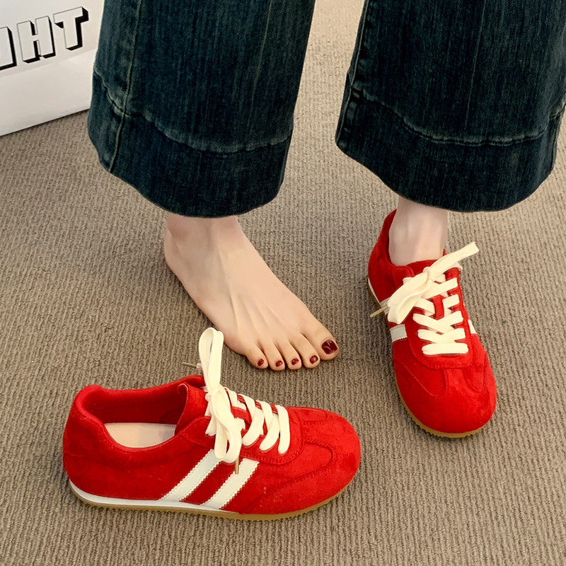 复古红色德训鞋女款2026新款春季爆款板鞋超火运动鞋子厚底阿甘鞋