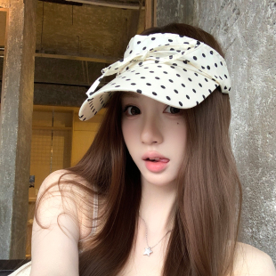 韩版波点蝴蝶结绑带空顶帽女春夏季户外防晒遮阳帽显脸小鸭舌帽子