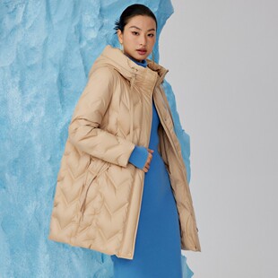 歌锦耐寒显瘦90%白鸭绒连帽加厚保暖羽绒服外套女中长款冬季外套