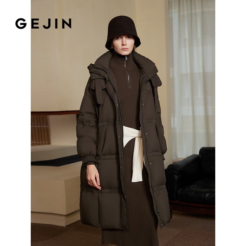 歌锦高含213G加厚防寒鹅绒羽绒服外套女长款连帽高领冬季新款