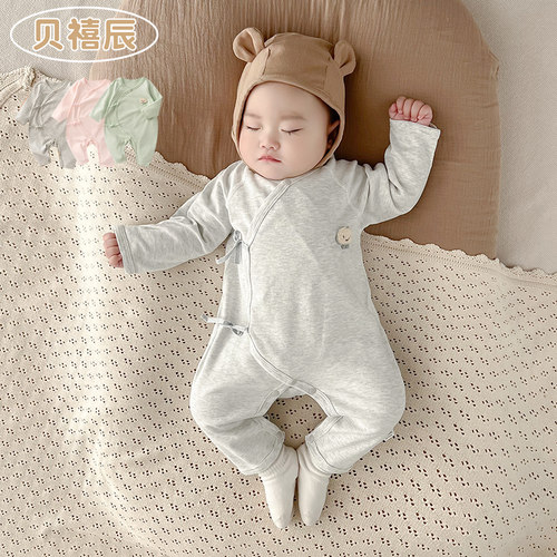 新生儿婴儿衣服纯棉系带和尚服