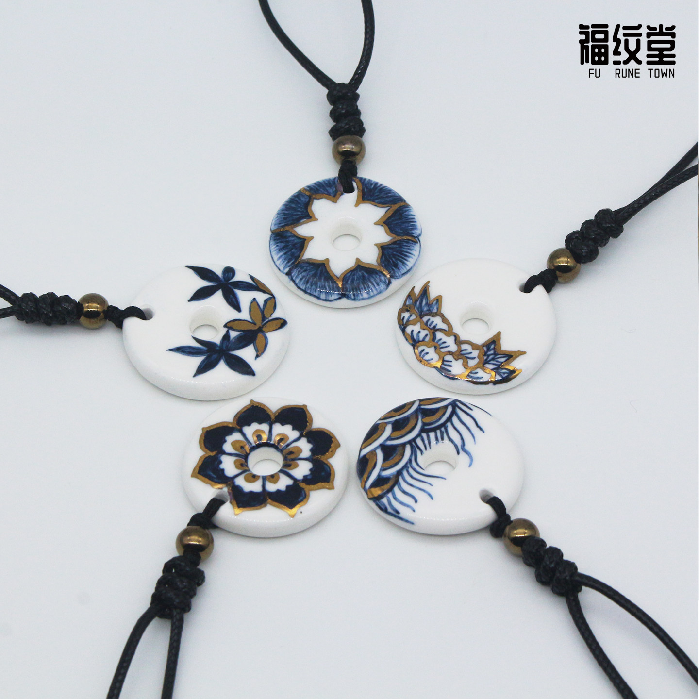 景德镇陶瓷青花手绘项链毛衣描金非遗文创饰品新中式复古