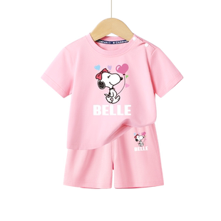 史努比女童洋气时髦夏装套装儿童纯棉短袖2026新款女宝宝夏季衣服