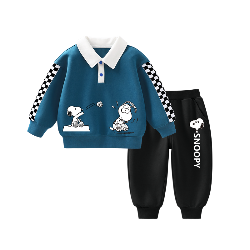 史努比男童卫衣套装2026新款宝宝休闲POLO衫上衣春季儿童运动长裤