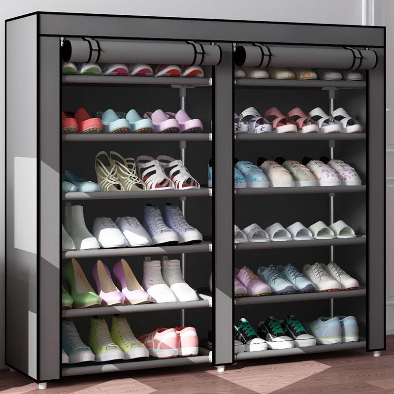 经济型简易门口双排鞋架子大容量多层超大有拉链放家用防尘布鞋柜