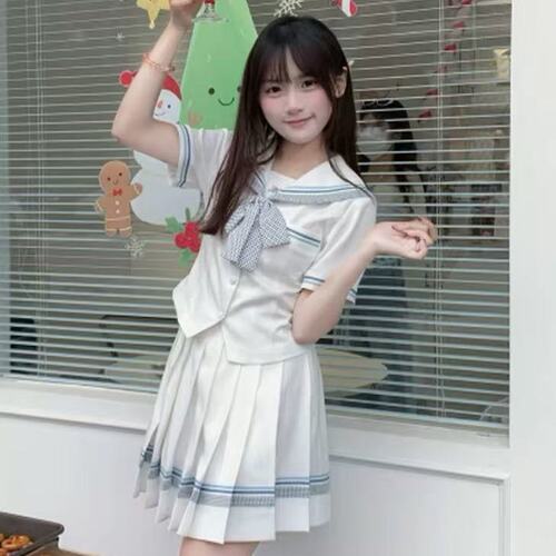 lulucake小栀收腰jk制服水手服日系套装白色学院短袖套装女
