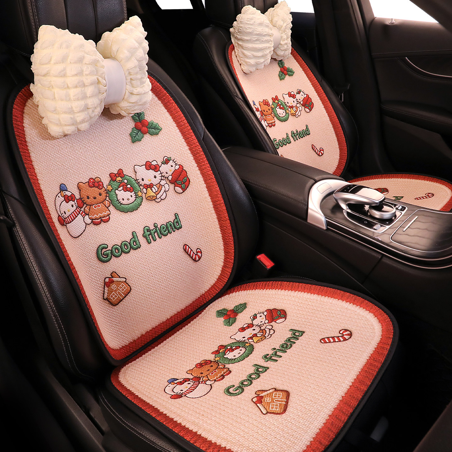 汽车坐垫卡通座椅套车内半包透气亚麻车垫座套四季通用座垫女