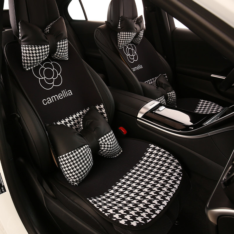 可爱汽车坐垫女士座垫座山茶花套四季通用卡通小车座椅套秋冬季垫