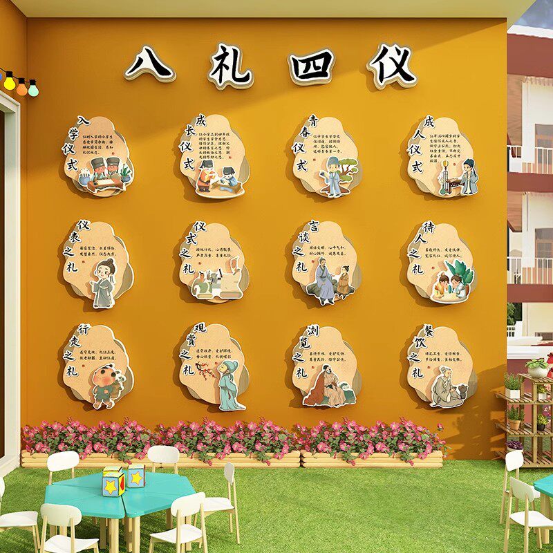 幼儿园环创八礼四仪文化主题背景布置材料成品学校走廊教室墙面贴