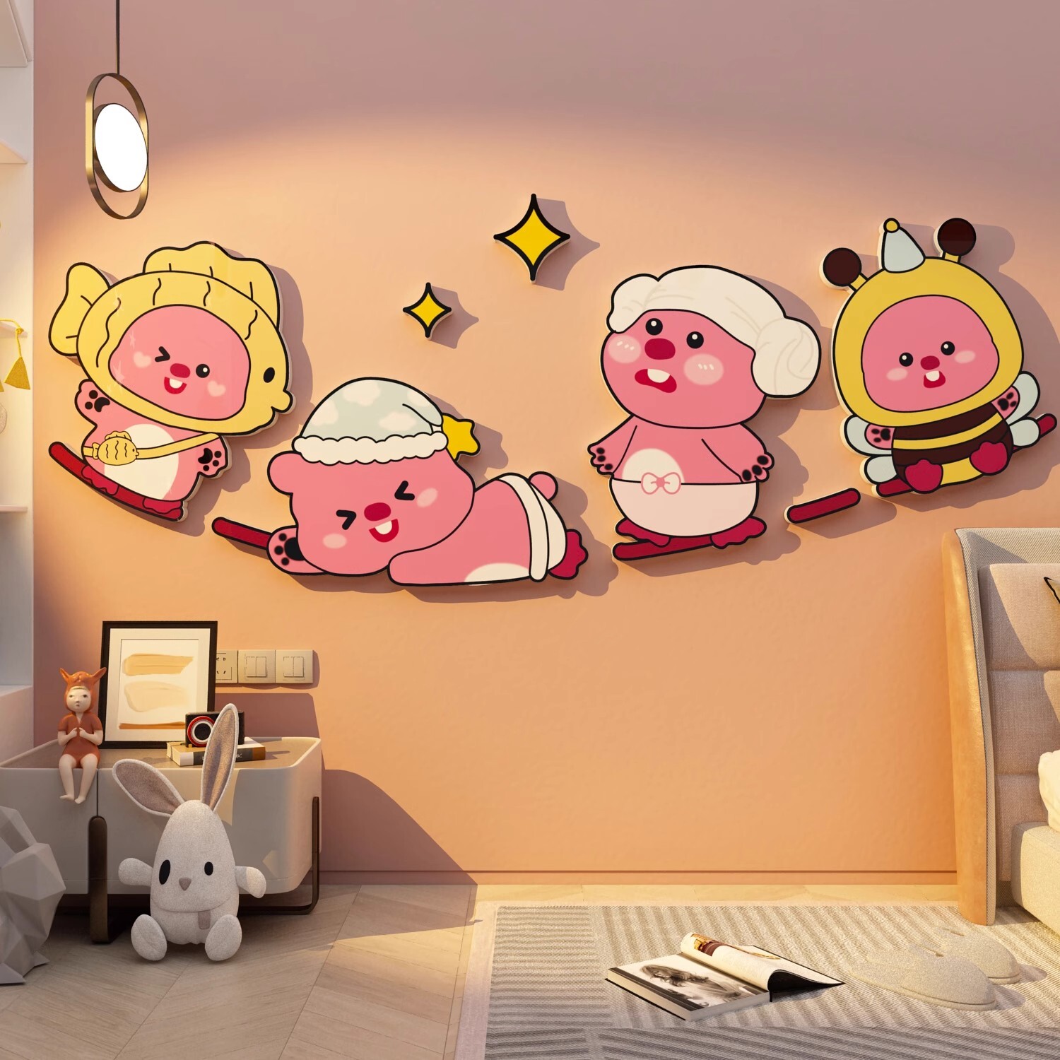 loopy卡皮巴拉女孩卧室床头公主墙面贴纸挂壁画儿童房间布置装饰