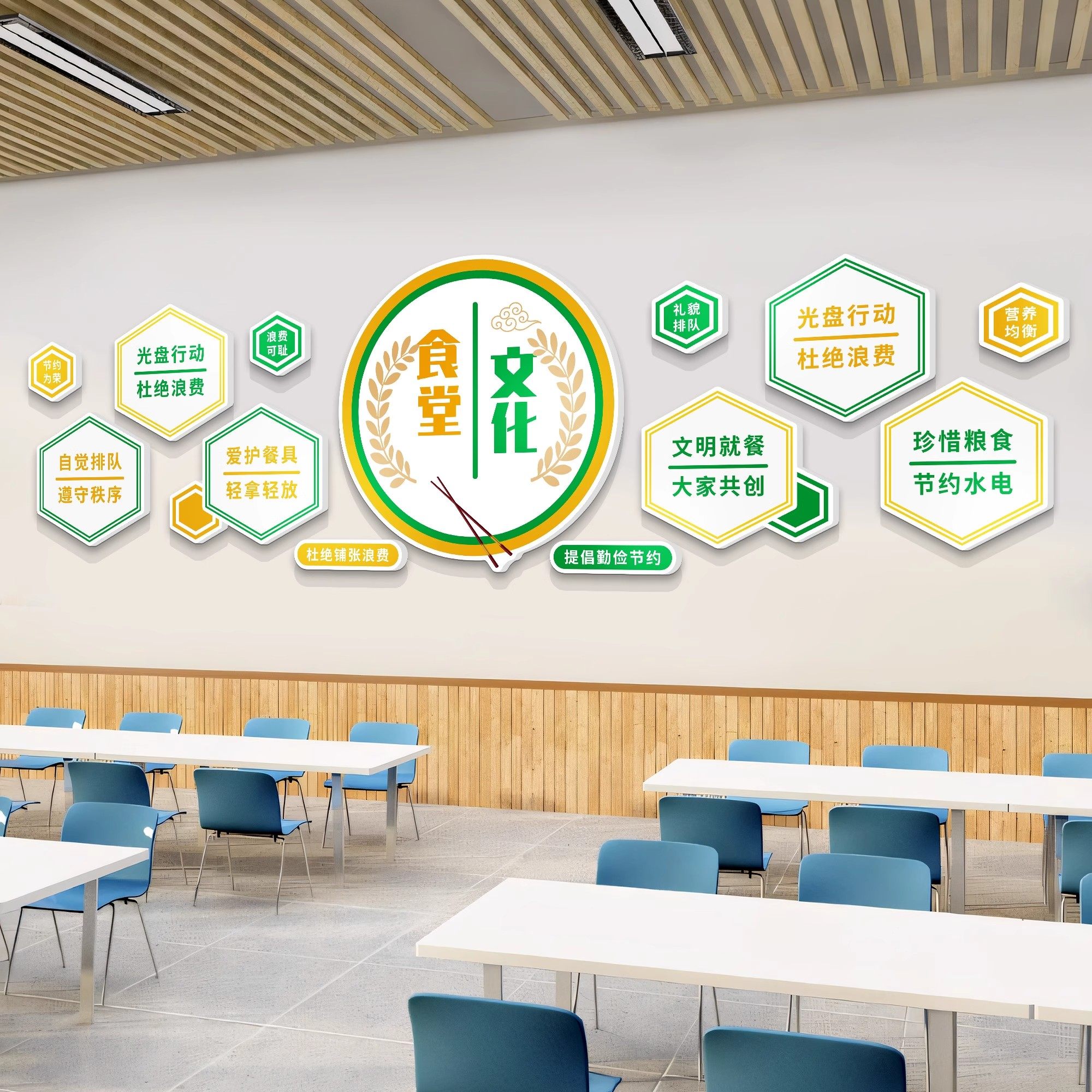 食堂文化墙贴光盘行动节约粮食宣传标语学校职工餐厅墙面装饰挂画