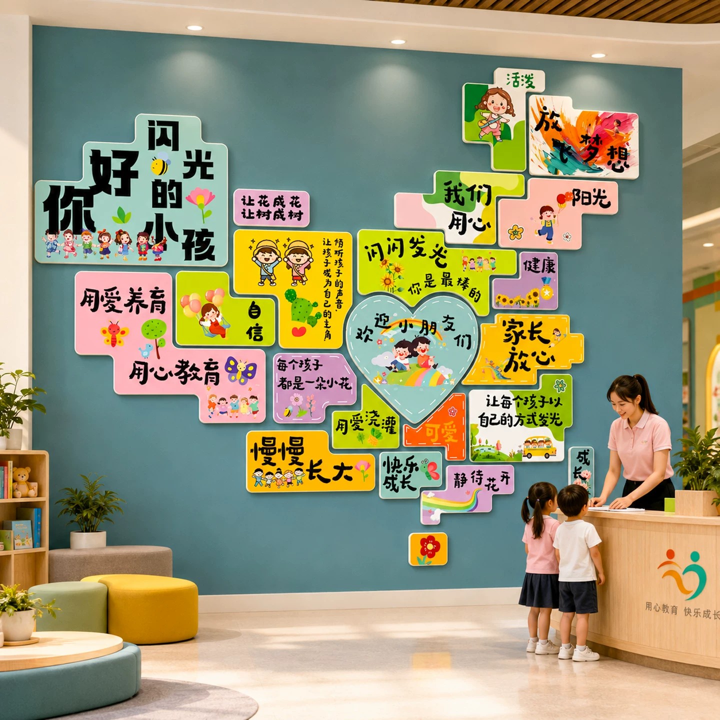 闪光的小孩幼儿园环创墙贴托管班教室墙面装早教中心前台形象背景