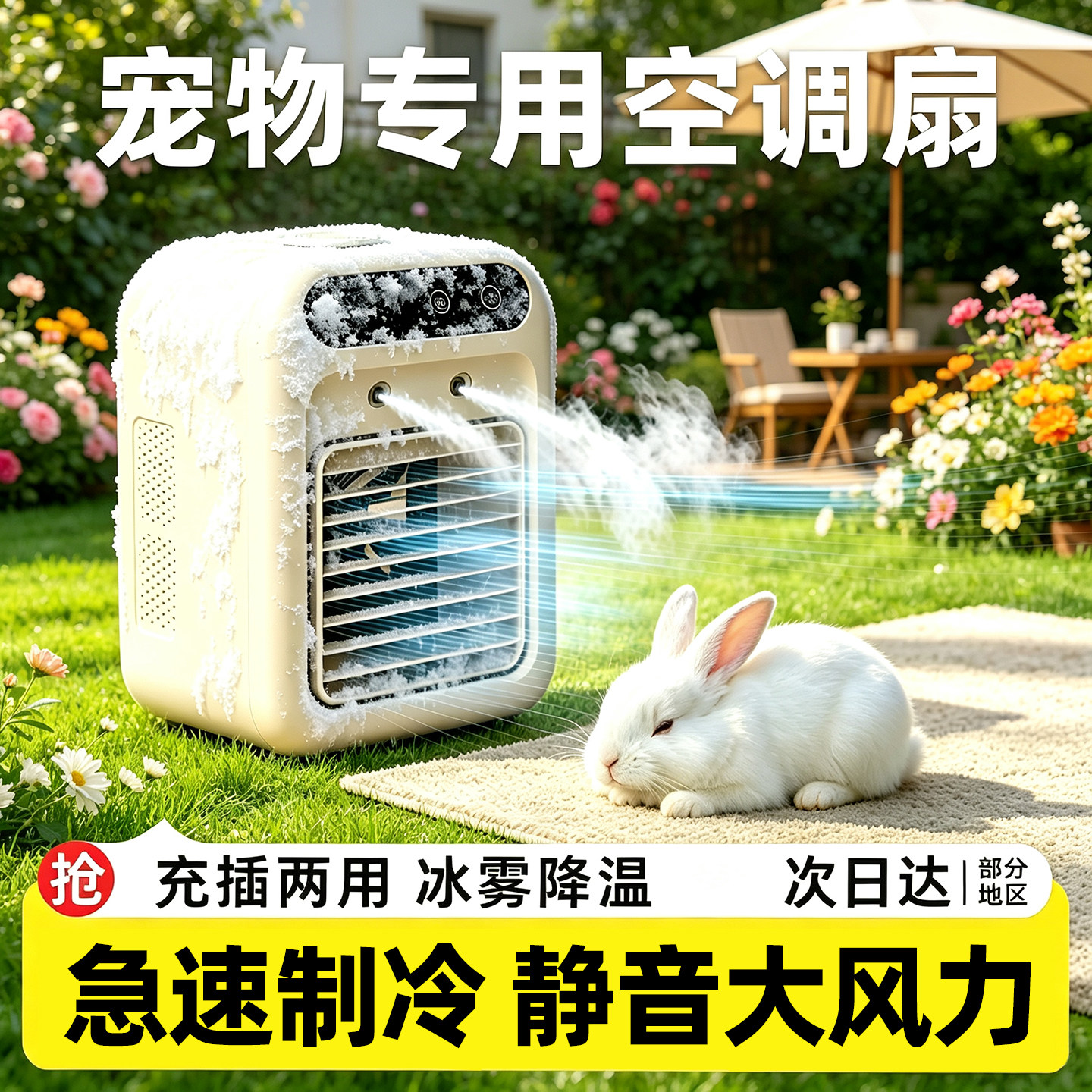 兔子夏天降温神器宠物空调扇冰雾降温细腻雾化温度调节充插两用