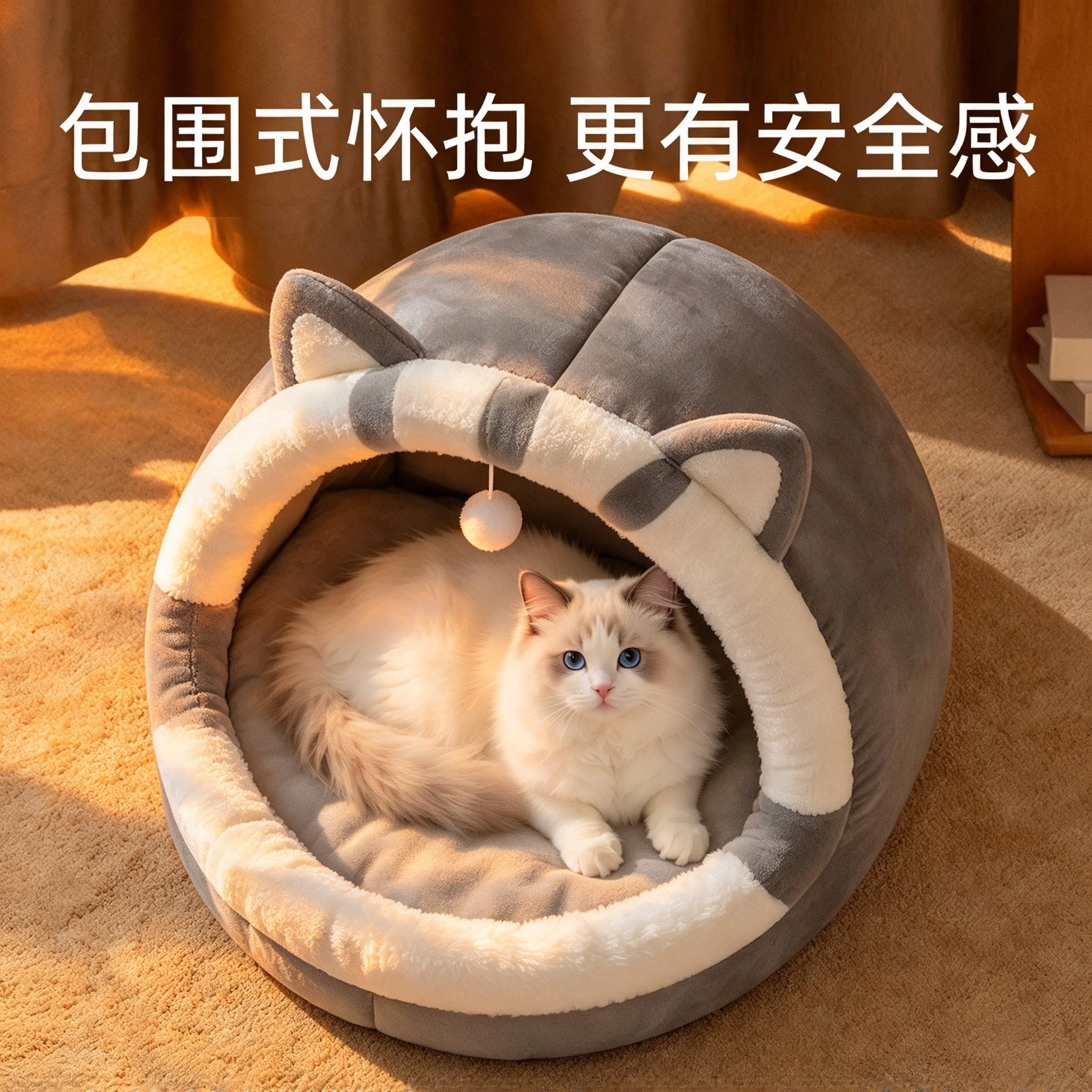 猫窝半封闭式安全感冬季加厚保暖四季通用加大猫屋防寒睡觉专用
