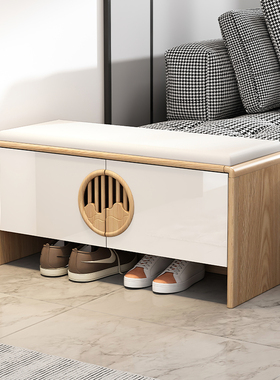 入户换鞋凳鞋柜一体可坐式家用门口进门穿鞋凳实木色长凳坐垫软包