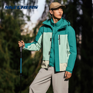 斯凯奇梭织三合一拒水防风外套排骨羽绒中层保暖夹克上衣P425U041