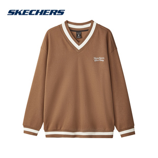 Skechers斯凯奇秋季男款V领休闲针织套头卫衣  L324M028/03F9