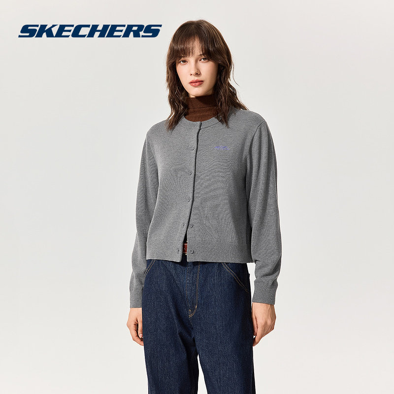 斯凯奇毛衣针织开衫女流行时尚舒适休闲通勤风格外套上衣L325W0