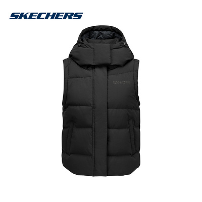 斯凯奇户外羽绒马甲女防风高领连帽轻便保暖背心P425W086/0018