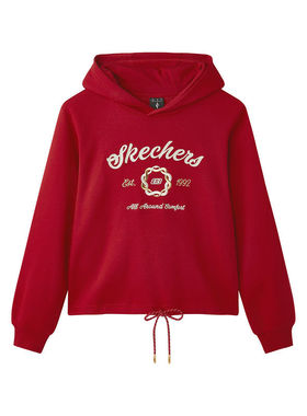 Skechers斯凯奇蛇年新年款女休闲针织连帽套头卫衣L125W084/03LC