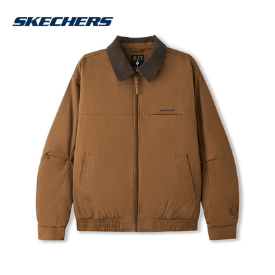 Skechers斯凯奇棉服26春时尚翻领宽松梭织裥棉外套 L126U001/0018