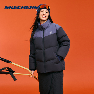 Skechers斯凯奇冬季撞色情侣款保暖面包服短羽绒服 L324U104/0018