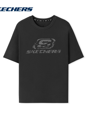 Skechers斯凯奇夏季男女同款休闲运动黑色短袖T恤衫L225U058/0018