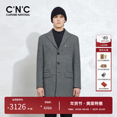 羊毛 桑蚕丝 CNC男装 奥莱千鸟格风衣外套男秋冬羊毛中长款 大衣