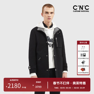 CNC男装奥莱金属千鸟格毛呢大衣男新款100%澳毛秋冬长款外套