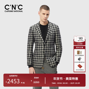 CNC男装奥莱千鸟格绵羊毛西服外套男新款单排扣商务正装休闲西装