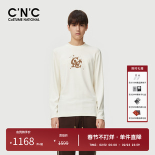 【莫代尔棉】CNC男装奥莱秋季logo凸印男圆领长袖T恤印花打底衫