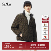 双面穿 CNC男装 奥莱男士 加厚羽绒服冬季 立领满印保暖外套