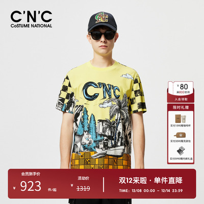 【亲肤纯棉】CNC男装奥莱棋盘格印花短袖t恤男夏季涂鸦趣味半袖