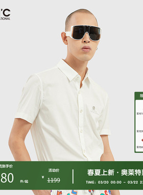【立体裁剪】CNC男装奥莱春夏梭织金属装饰标翻领短袖衬衫男