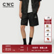 CNC男装 撞色字母印花宽松运动五分裤 奥莱暗纹提花休闲短裤 男夏季