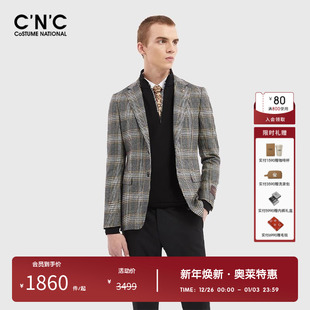 羊毛格子提花休闲西服外套 轻奢经典 CNC男装 奥莱outlets春秋新款