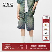 奥莱LOGO图案绣花渐变牛仔短裤 男夏季 新款 CNC男装 潮流休闲五分裤