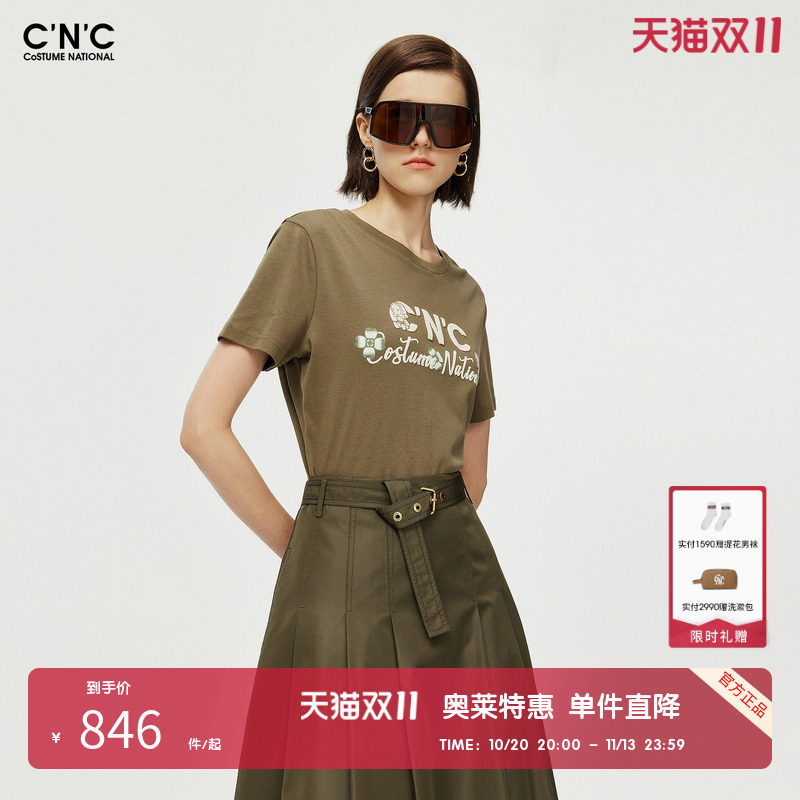 【100%棉】CNC女装奥莱组合logo印花T恤女士轻奢户外透气短袖上衣