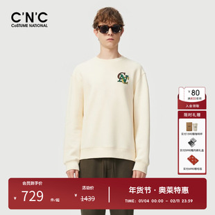 CNC男装奥莱男士春秋卫衣宽松圆领刺绣点缀潮牌经典轻奢长袖上衣