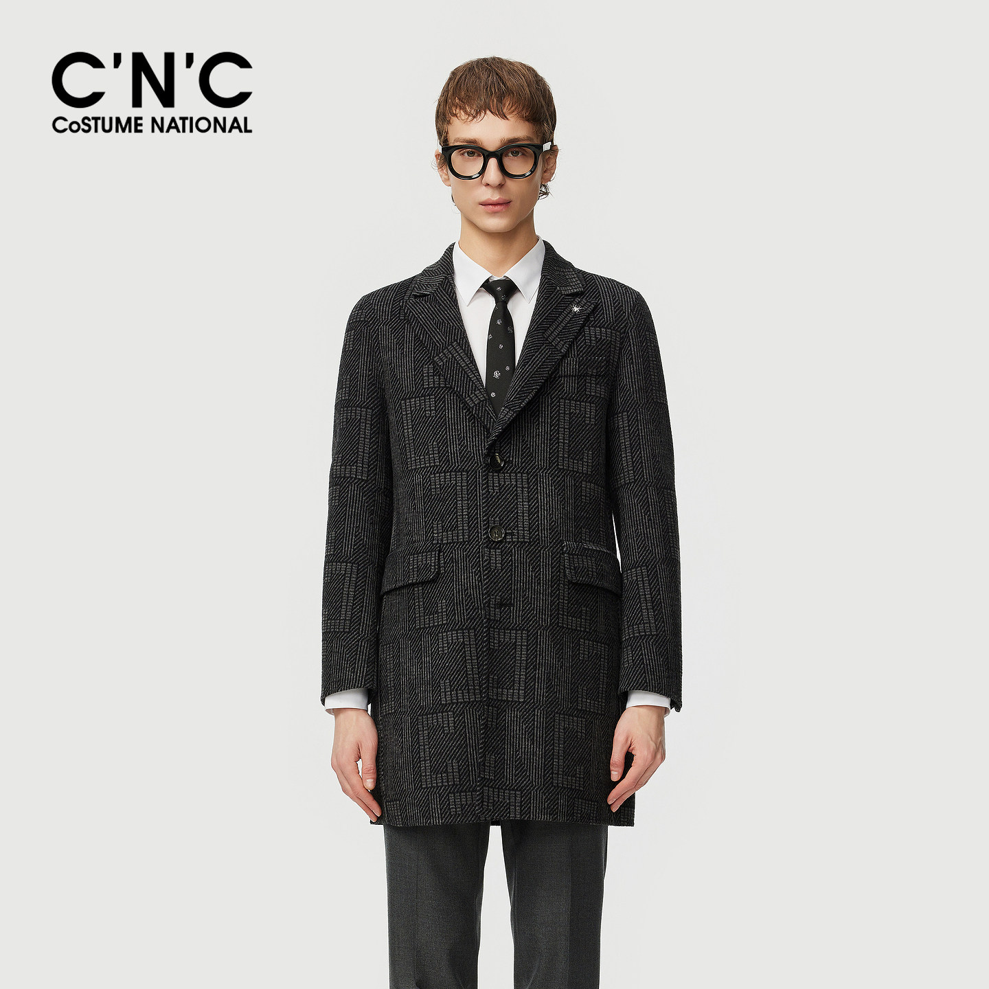 CNC男装奥莱中长款毛呢外套秋冬新款满版老花提花男士羊毛大衣,男装,毛呢大衣,淘宝优惠券,粉丝福利购,淘宝优惠卷